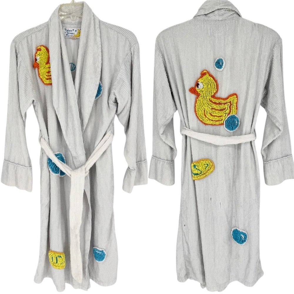 Vintage‎ Canyon Group White Rubber Ducky & Bubbles RARE Small Chenille Robe ASO